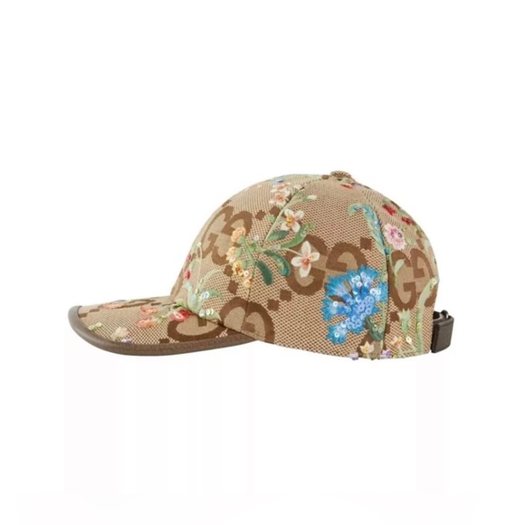 💎 GUCCI HAT JUMBO CANVAS GG BASEBALL WITH FLORAL EMBROIDERY. 7018453HAJM2584 - Picture 2 of 4